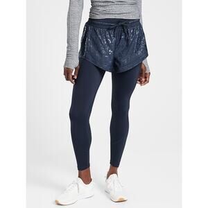 Athleta Rainier 2 in 1 Navy Blue Running Leggings Shorts Womens M Activewear Gym